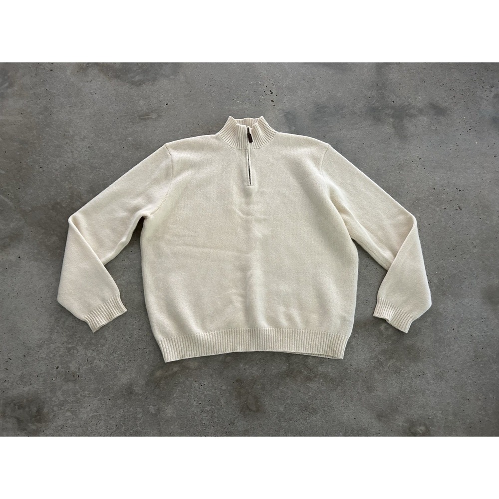 Vintage‎ Polo Ralph Lauren 100 % Lambs Wool Quarter Zip Sweater Ivory XXL